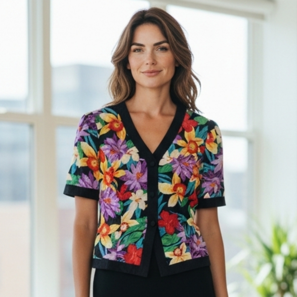 VTG Papell Boutique Floral Jacket Blazer Top Fits Like Small Vintage 10
